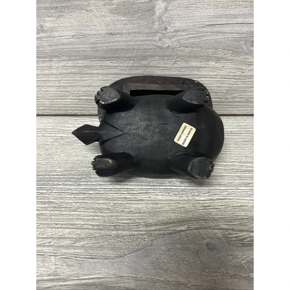 Wood Turtle Trinket Box With Lid Folk Art Vintage Hand Carved Kenya A4‎